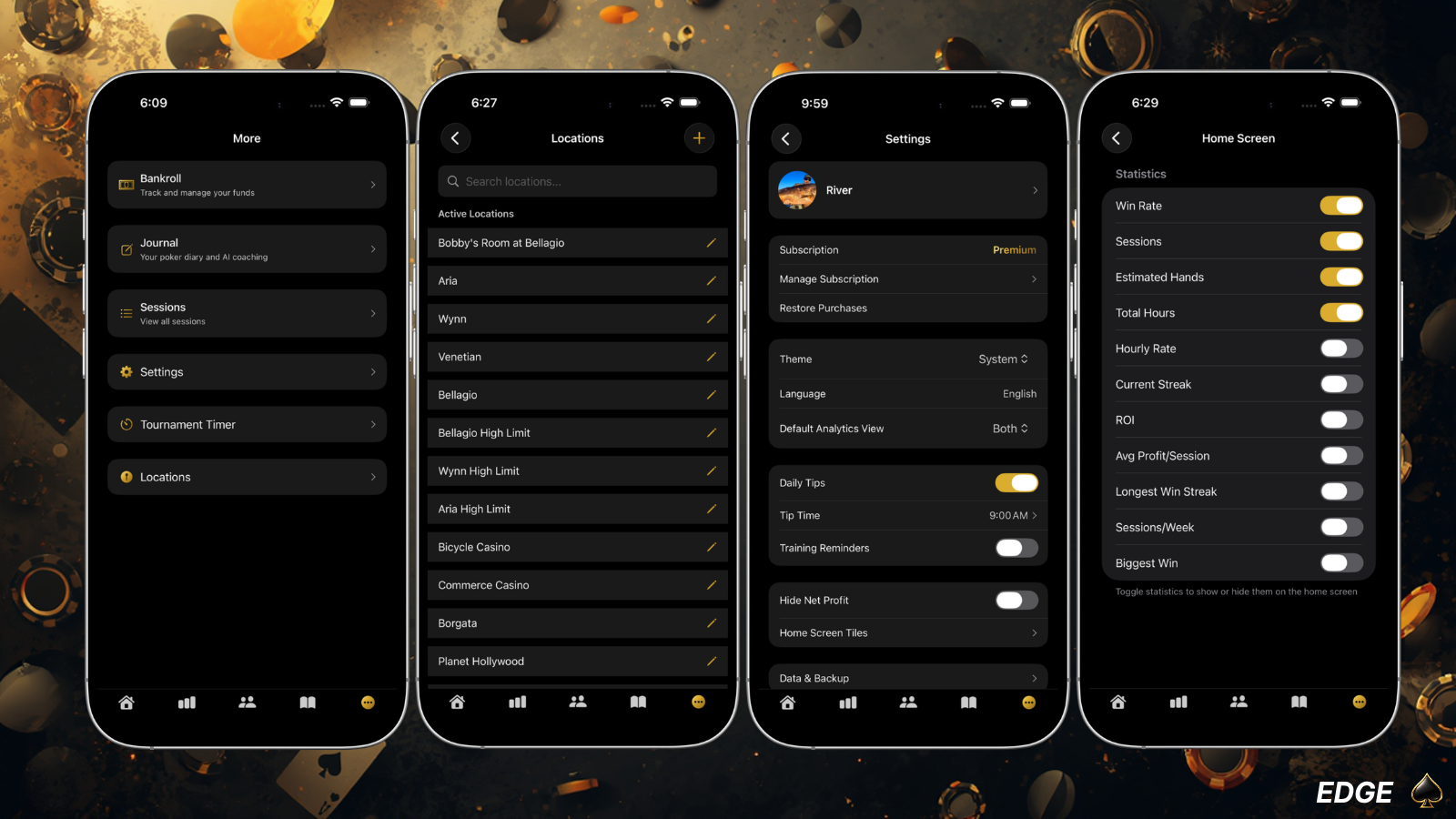 EDGE Poker settings and customization